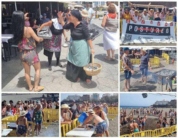 Collage de fotos de la varada del pescado, asadero, venta de alpargatas y verbena del solajero/TA.